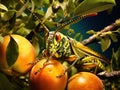 Grasshopper eating leaves  Made With Generative AI illustration Royalty Free Stock Photo