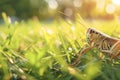 Grasshopper sitting on the grass, locust and insect
