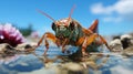 Grasshopper In Water: A Photorealistic Eye Of Animal Intensity