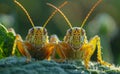 Grasshoppers resting on a green leaf Royalty Free Stock Photo