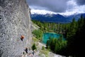 The Grassi Lakes in Canmore, climbing wall, Canada,Alberta Royalty Free Stock Photo
