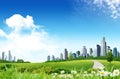 Grassland with city Royalty Free Stock Photo