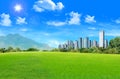 Grassland with city