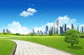 Grassland with city Royalty Free Stock Photo