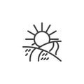 Grassland and sunrise line icon