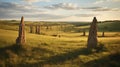 Grasslands, punctuated by termite mounds Royalty Free Stock Photo