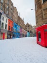 Grassmarket under heavy snow in Edinburgh, Scotland, February 2021