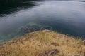 Dry, grassy bluff overlooks underwater reef in Saanich Inlet