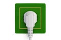 Grassy electric socket with plug, green energy concept. 3D Royalty Free Stock Photo