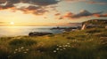 Grassy Field At Sunset: Lively Coastal Landscape By Jessica Rossier