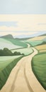 Grassy Green Road In The Hills: A Soft Cubist English Countryside