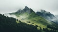 Serene Misty Mountain In Swiss Style With Ominous Vibe