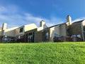 Grassy lawn backyard of townhouse complex in suburban DFW, Texas