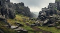 Grassy Path Along Rocky Cliff: A Traditional British Landscape