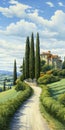 Grassy Road: A Renaissance-inspired Perspective Rendering Of The French Countryside