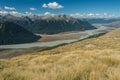 Grassy slopes above Waimakariri river Royalty Free Stock Photo