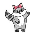 Grated adorable female raccoon animal with ribbon bow