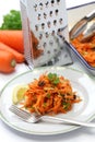 Grated carrot salad and grater Royalty Free Stock Photo