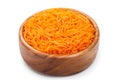 Grated carrots. Korean salad in wooden bowl. Royalty Free Stock Photo