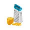 Grated cheese and grater isolated. Food Ingredients on white background