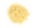 Grated cheese isolated white background . yellow shredded cheese. Close up top view