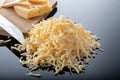 Grated cheese and a piece of cheese on a wooden board