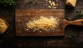 Grated cheese on wooden cutting board Royalty Free Stock Photo