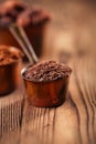 Grated chocolate, powder and cocoa beans Royalty Free Stock Photo