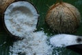 Grated coconut on banana leaves Royalty Free Stock Photo