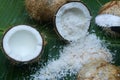 Grated coconut on banana leaves Royalty Free Stock Photo