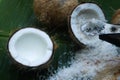 Grated coconut on banana leaves Royalty Free Stock Photo