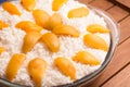 Grated Coconut Dessert with peach