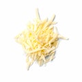 Grated cream cheese for salad or filling. Close-up. View from above. Isolated
