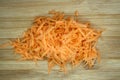 Grated orange carrots on a wooden background