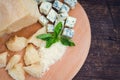 Grated Parmesan and sliced Blue cheese Royalty Free Stock Photo