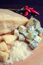 Grated Parmesan and sliced Blue cheese Royalty Free Stock Photo