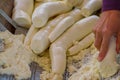 Grated yucca being prepared for bread in a Siona village in the Cuyabeno Wildlife Reserve, Ecuador