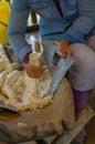 Grated yucca being prepared for bread in a Siona village in the Cuyabeno Wildlife Reserve, Ecuador