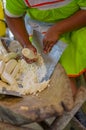 Grated yucca being prepared for bread in a Siona village in the Cuyabeno Wildlife Reserve, Ecuador