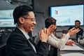 Grateful businessman clapping hands to speaker after informative training.Business presentation Royalty Free Stock Photo