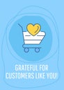 Grateful for customer like you greeting card with color icon element