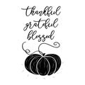 Grateful, thankful, blessed. Hand sketched graphic vector element with pumpkins in black Royalty Free Stock Photo