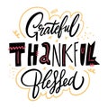 Grateful Thankful Blessed. Motivation lettering phrase. Hand drawn vector illustration. Scandinavian typography. Royalty Free Stock Photo