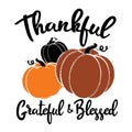 Grateful thankful blessed vector illustration with pumpkin Royalty Free Stock Photo