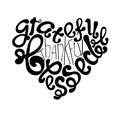 Grateful Thanksful Blessed typography banner. Hand drawn lettering art monochrome