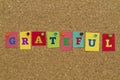Grateful word written on colorful notes