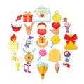 Gratification icons set, cartoon style