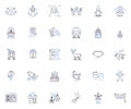 Gratified folks line icons collection. Excited, Happy, Joyful, Thrilled, Elated, Content, Ecstatic vector and linear