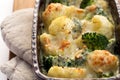 Gratin of cauliflower, broccoli and cheese