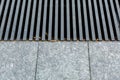 Grating of the drainage storm system on the pedestrian sidewalk. Royalty Free Stock Photo